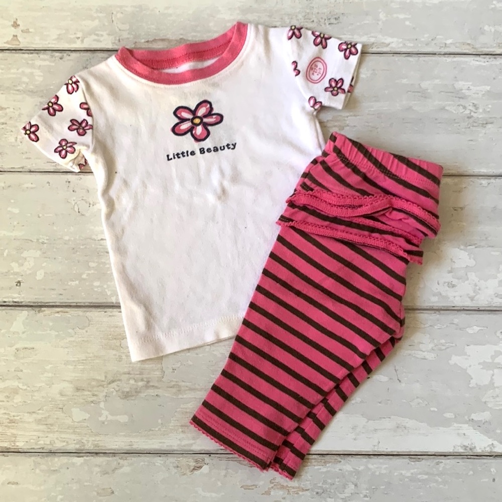 Life Is Good 3-6m Baby Girl Outfit Set Striped Leggings Pants & Shirt Pink 3m 6m